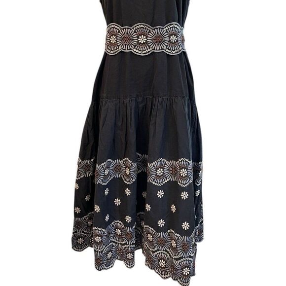 Vanessa Bruno 42 Large 12 Black Fit & Flare Midi Dress Alais Elegant Embroidered - Picture 2 of 7